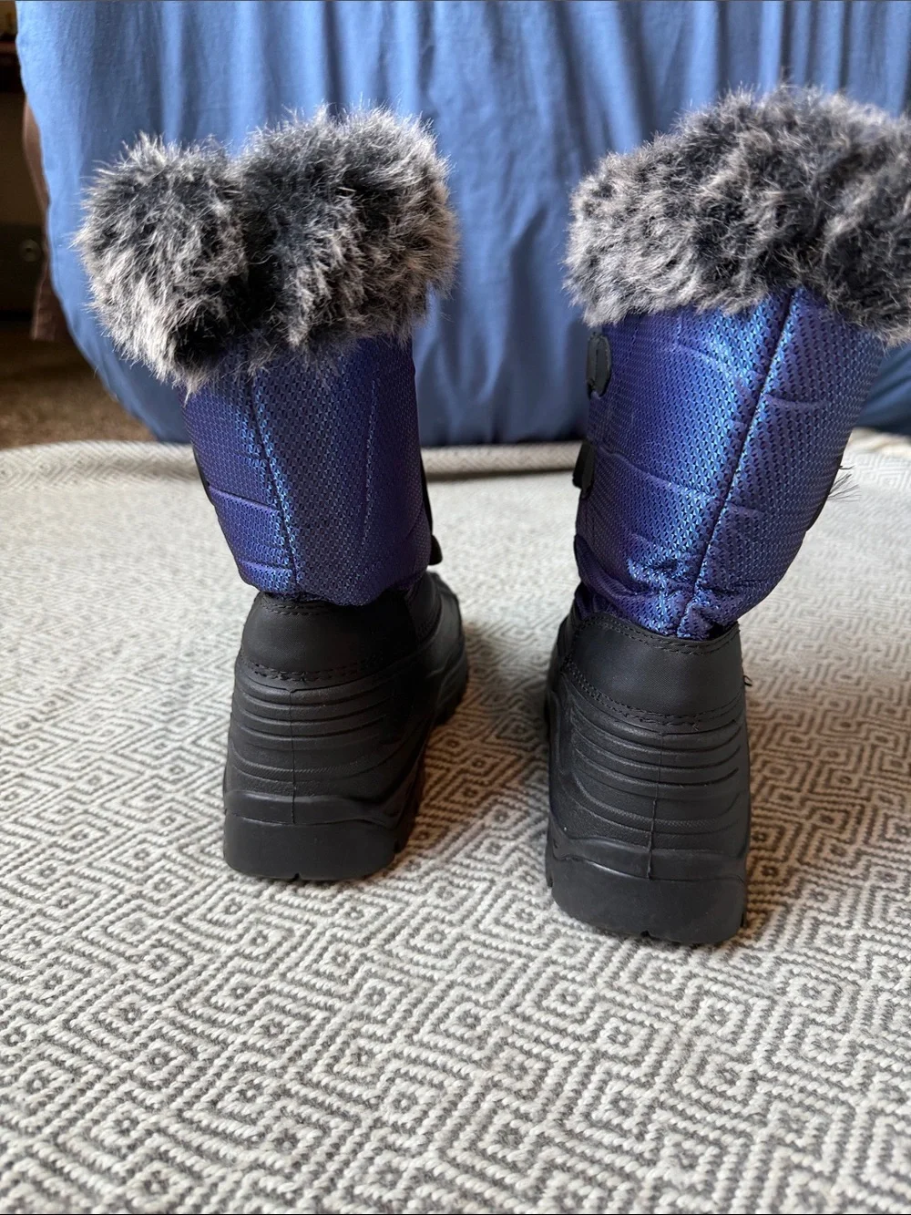 Kids Blue Faux-Fur Winter Rain & Snow Boots